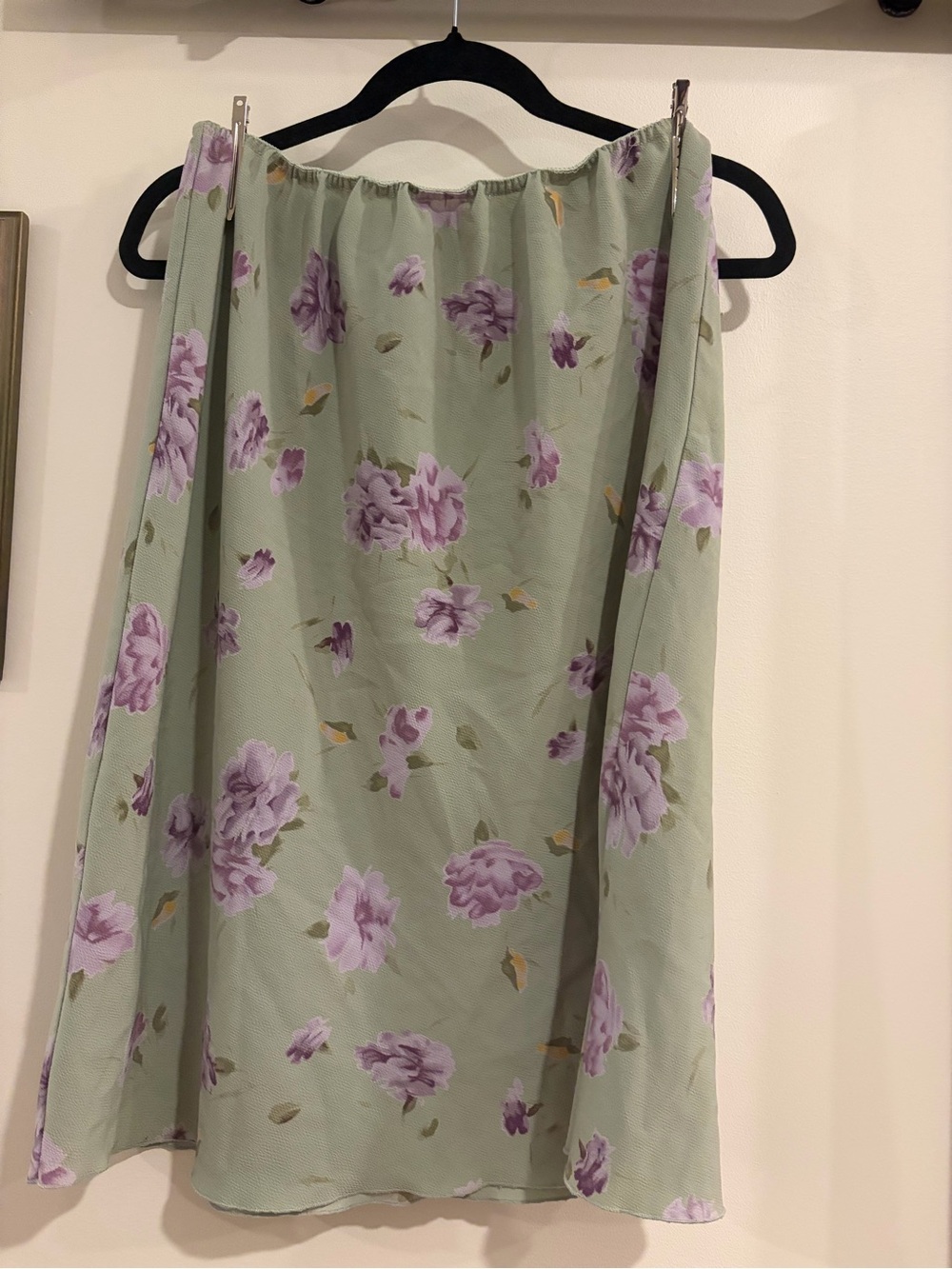 Floral Midi Skirt in Sage Green with Lavender Blooms